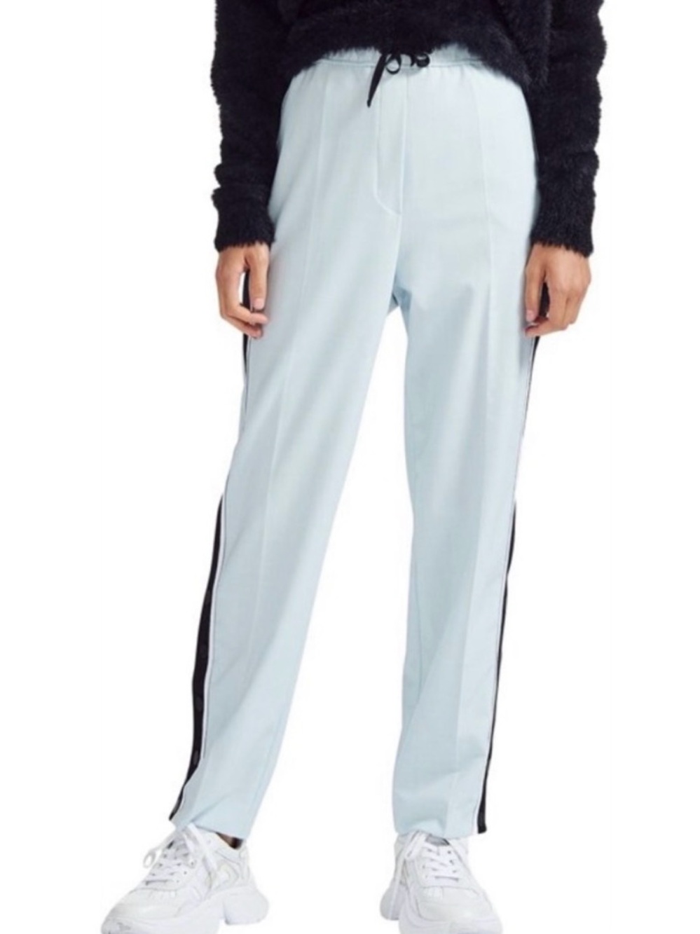 Maje Payolie Side Stripe Snap Button Straight Leg Track Pants Sky Blue